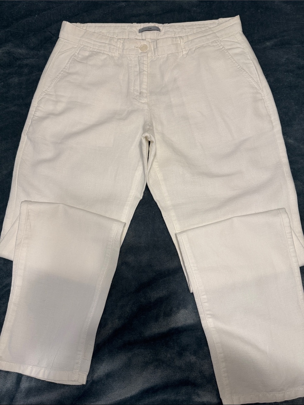 White linen straight leg pants